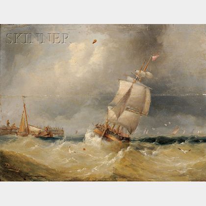 Thomas Bush Hardy (British, 1842-1897) Shipping off a Pier