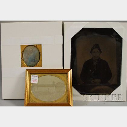 Two Daguerreotype Photographs and a Whole Plate Tintype Portrait Photograph of a Native American Man