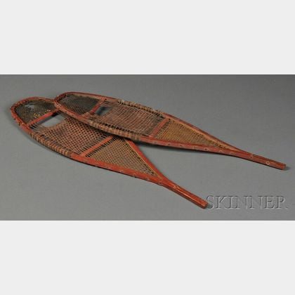 Pair of Northeast Wood and Rawhide Miniature Snowshoes