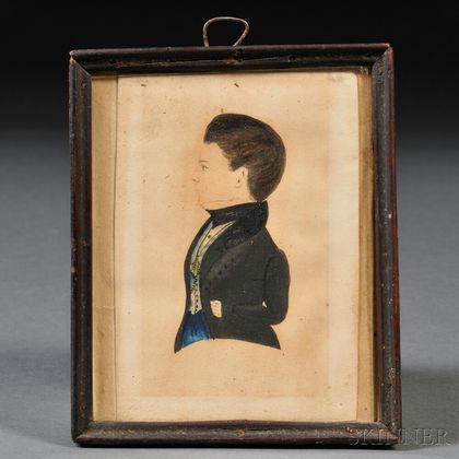 American School, 19th Century Profile Portrait Miniature of a Young Man.