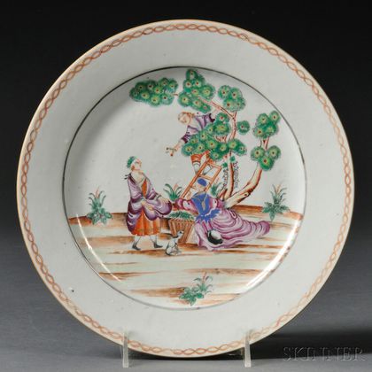 Chinese Export Porcelain Plate Depicting "The Cherry Pickers,"