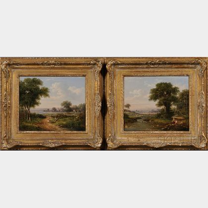 Attributed to George Augustus Williams (British, 1814-1901) Two Country Landscapes with Figures