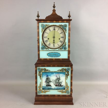 Federal-style Mahogany and Reverse-painted Aaron Willard Reproduction Shelf Clock