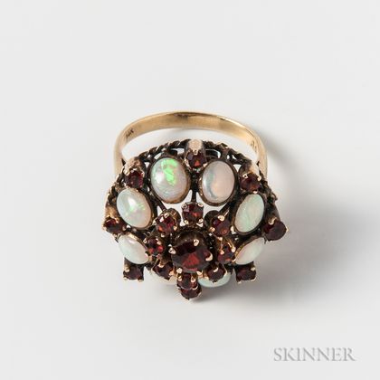 14kt Gold, Opal, and Garnet Cocktail Ring