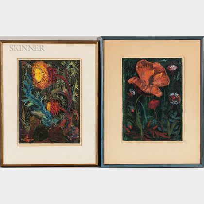 Joseph Domjan (American, 1907-1992) Two Framed Woodcuts: Thistle