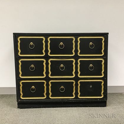 Hollywood Regency-style Black-painted and Parcel-gilt Chest of Drawers