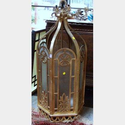 Gothic-style Gold-painted Iron Three-Light Hanging Lantern