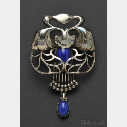 .800 Silver and Lapis Brooch, Georg Jensen