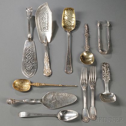 Eleven Pieces of British and Continental Silver Flatware