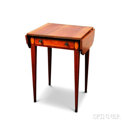 Federal-style Inlaid Cherry One-drawer Drop-leaf Worktable