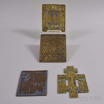 Four Small Enameled Brass Icons
