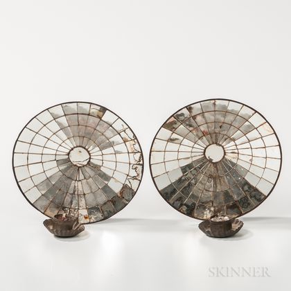Pair of Concave Mirrored Reflector Sconces
