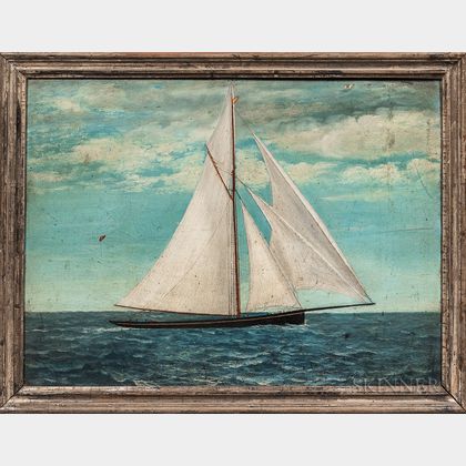 American School, Late 19th Century Folk Painting of a Sailboat