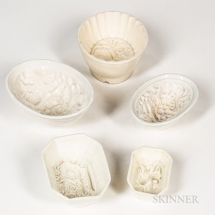 Five Floral-decorated Ceramic Creamware Food Molds