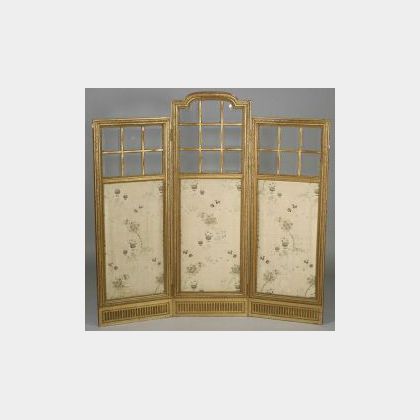 Louis XVI Style Giltwood and Glass Three Panel Screen