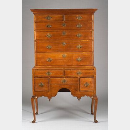 Queen Anne Cherry Carved High Chest of Drawers