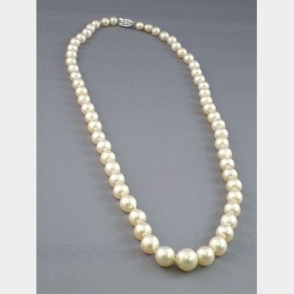 Graduated Pearl Necklace with 10kt White Gold Clasp. 