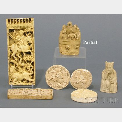 Collection of Twenty-six Medieval-style Molded Plaster Plaques, Medallions, and Object