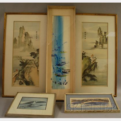 Lot of Five Framed Asian Themed Works.