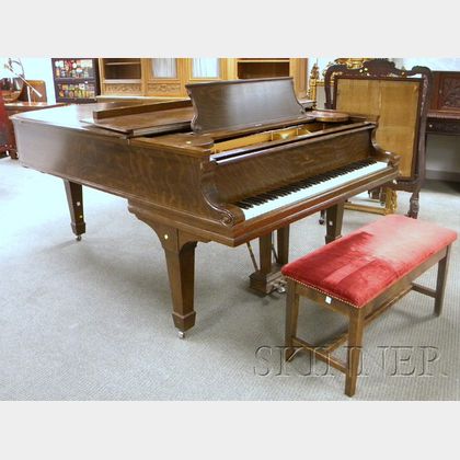 Steinway & Sons Oak Veneer Grand Piano with Bench