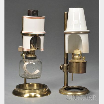 Two Brass and Ceramic Microscopy Fluid Lamps