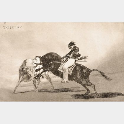 Francisco José De Goya y Lucientes (Spanish, 1746-1828) El Mismo Ceballos Montado Sobre Otro Toro