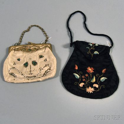 Two Embroidered Silk Purses