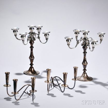 Two Pairs of American Sterling Silver Candelabra