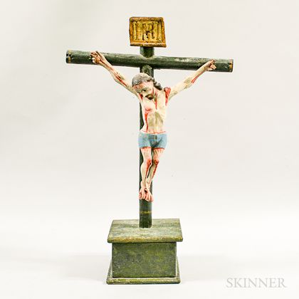 Polychrome Carved Wood Crucifix
