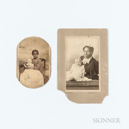 Two Cabinet Cards Depicting White Infants with African American Female Caretakers