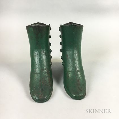 Pair of Green-painted Cast Iron Boots