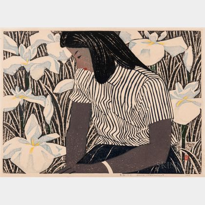 Okiie Hashimoto (1899-1993),Girl and Irises