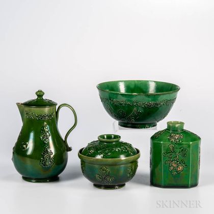 Staffordshire Green-glazed Earthenware Partial Tea Set