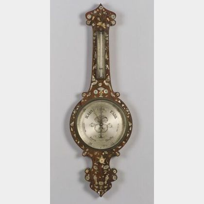 Anglo-Indian Rosewood, Mother of Pearl, Abalone and Brass Inlaid Barometer
