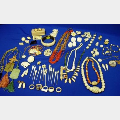Group of Asian Bone, Ivory, Shell, and Hardstone Jewelry