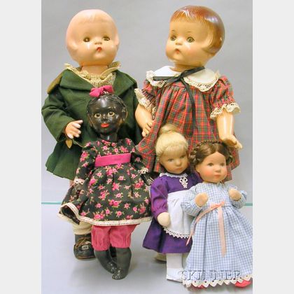 Five Assorted Composition Dolls