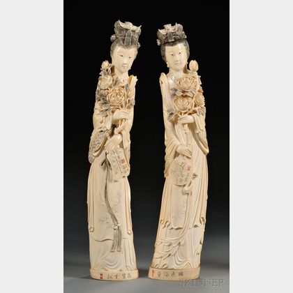 Pair of Large Ivory Figures