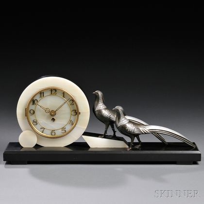 Alabaster and Belgian Slate Art Deco Desk Clock