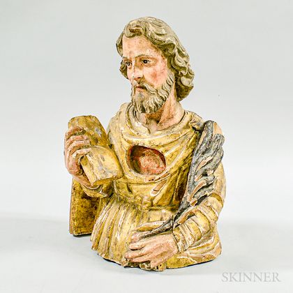 Carved, Gilt, and Painted Gesso Bust of Luke