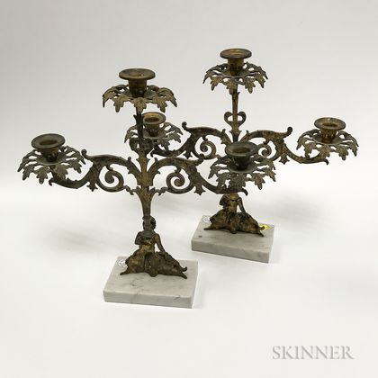 Pair of Cast Brass and Cut Glass Figural Girandoles