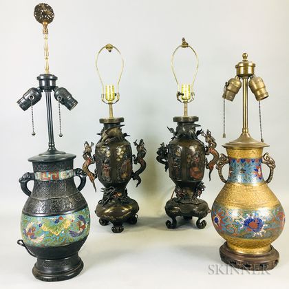 Four Metalwork Lamp Vases