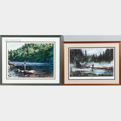 Two Framed Screenprints: John Swan (American, b. 1948),The White Canoe