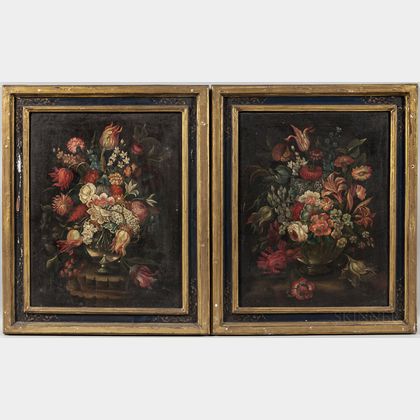 Continental School, 18th Century Pair of Floral Still Lifes