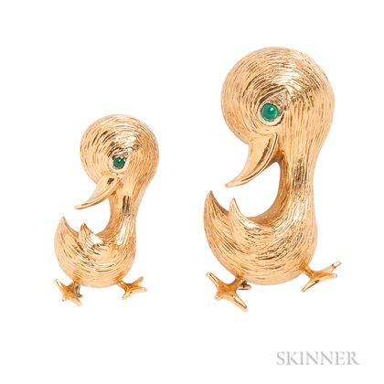 Pair of 18kt Gold Brooches, O.J. Perrin
