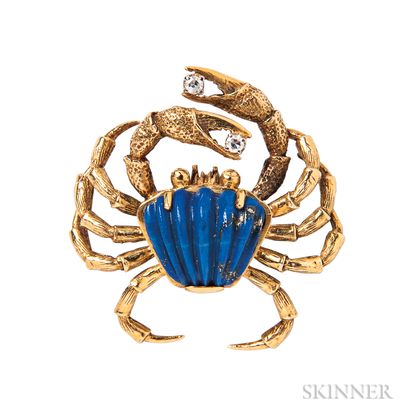 18kt Gold and Hardstone Crab Pin