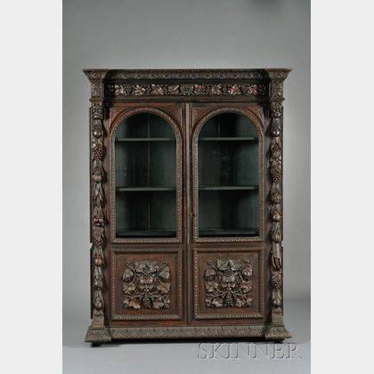 Renaissance Revival Carved Oak Display Cabinet