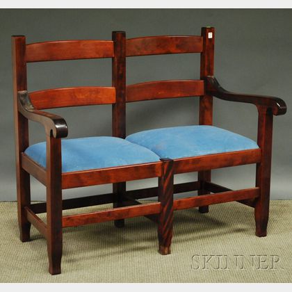Mission-style Mahogany-finished Wood Double Chair-back Settee