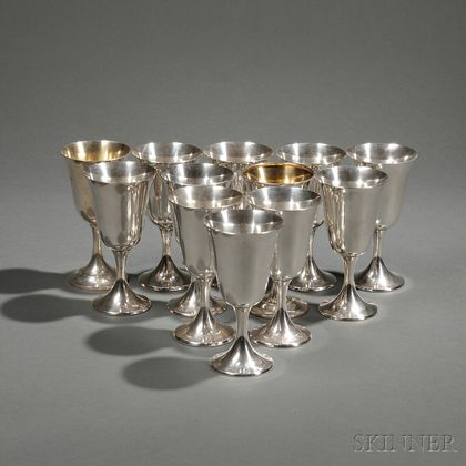 Twelve Assembled American Sterling Silver Goblets