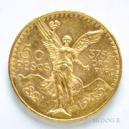 1945 Mexican 50 Pesos Gold Coin.