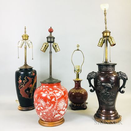 Four Asian-style Lamp Vases